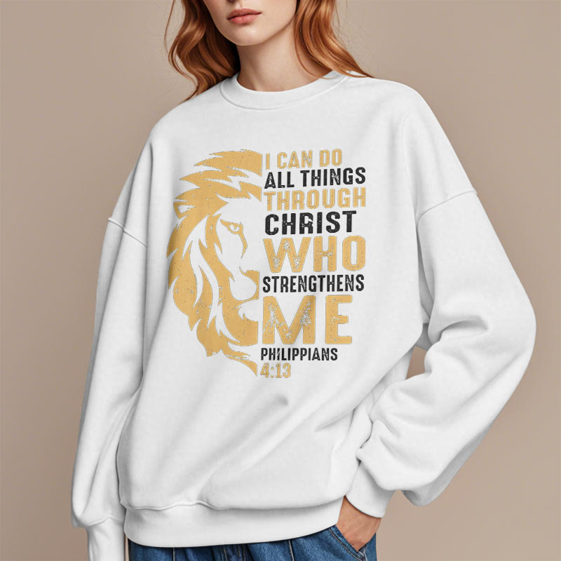 Christianartworkshop Zitat-Stil Christus stärkt mich Fleece-gefüttertes Polyester-Sweatshirt