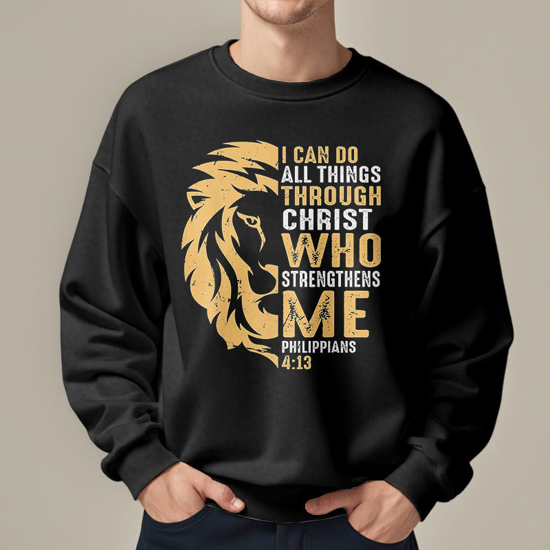 Christianartworkshop Zitat-Stil Christus stärkt mich Fleece-gefüttertes Polyester-Sweatshirt