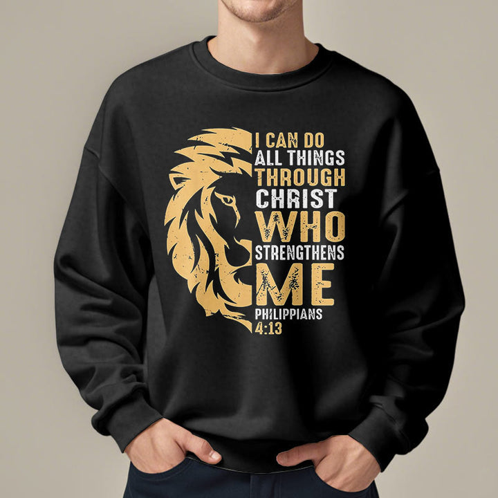 Christianartworkshop Zitat-Stil Christus stärkt mich Fleece-gefüttertes Polyester-Sweatshirt