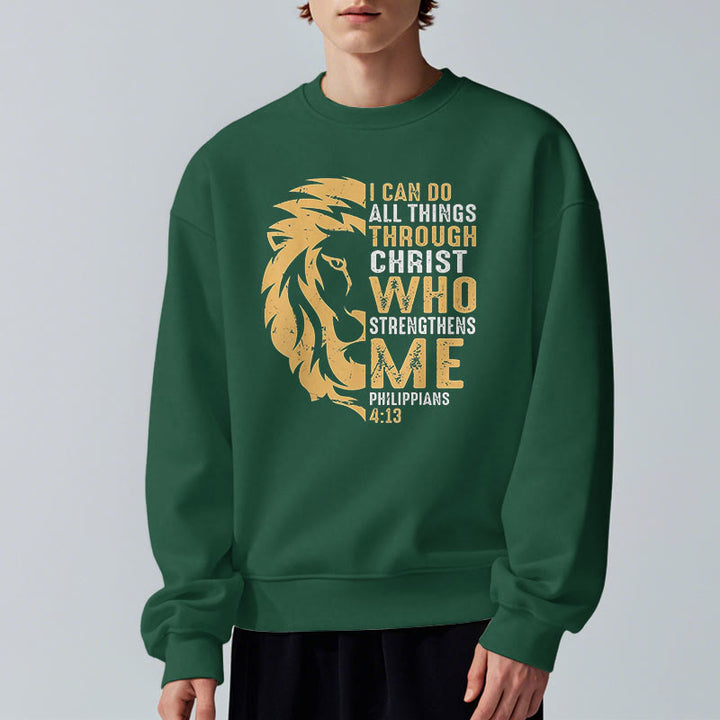 Christianartworkshop Zitat-Stil Christus stärkt mich Fleece-gefüttertes Polyester-Sweatshirt
