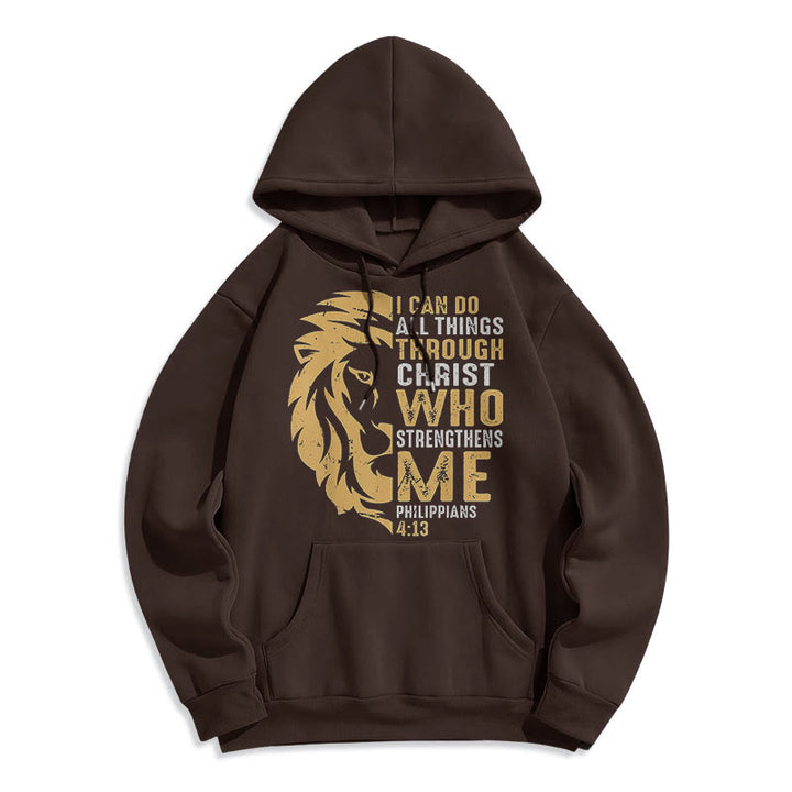 Christianartworkshop Zitat-Stil „Christus stärkt mich“ Fleece-gefütterter Polyester-Kapuzenpullover
