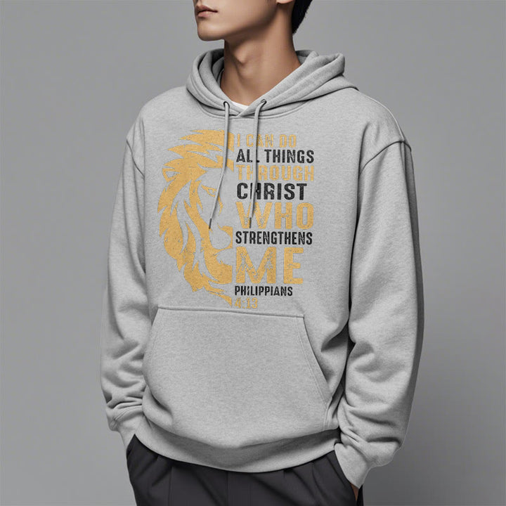 Christianartworkshop Zitat-Stil „Christus stärkt mich“ Fleece-gefütterter Polyester-Kapuzenpullover
