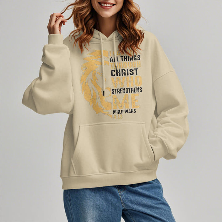 Christianartworkshop Zitat-Stil „Christus stärkt mich“ Fleece-gefütterter Polyester-Kapuzenpullover