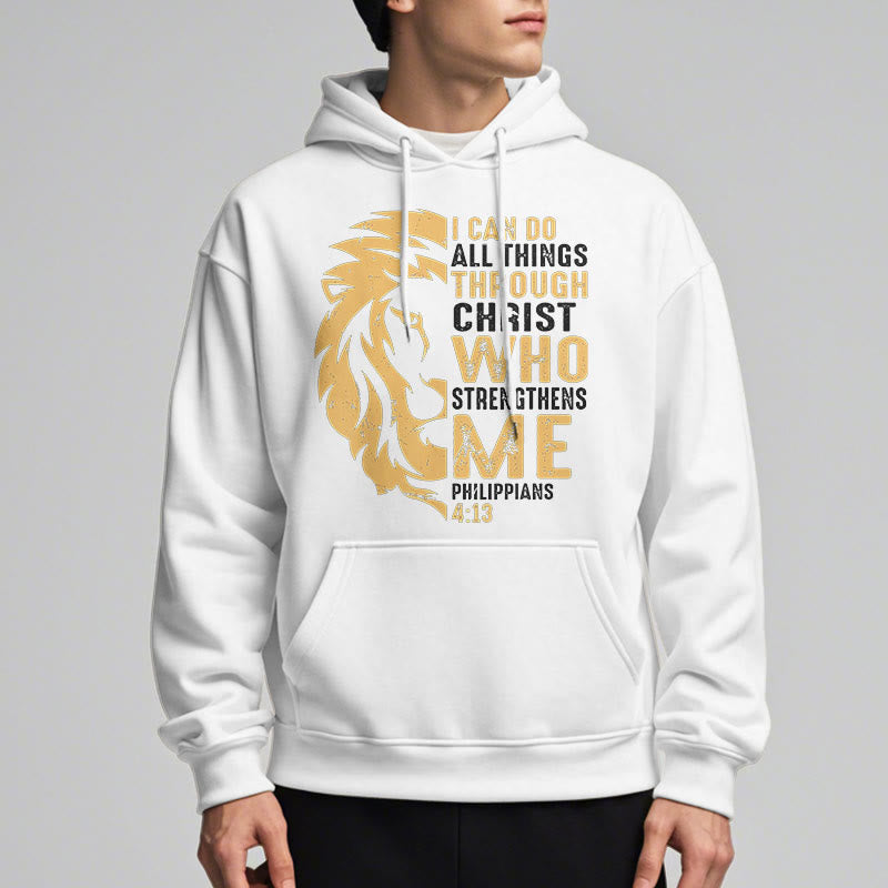 Christianartworkshop Zitat-Stil „Christus stärkt mich“ Fleece-gefütterter Polyester-Kapuzenpullover