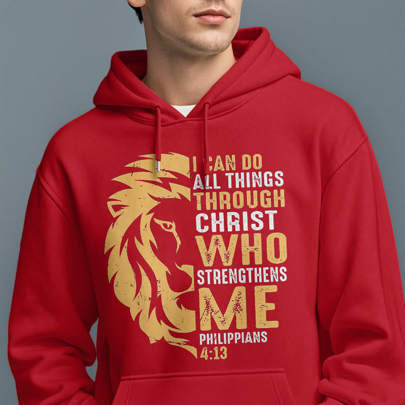 Christianartworkshop Zitat-Stil „Christus stärkt mich“ Fleece-gefütterter Polyester-Kapuzenpullover