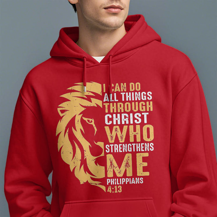 Christianartworkshop Zitat-Stil „Christus stärkt mich“ Fleece-gefütterter Polyester-Kapuzenpullover