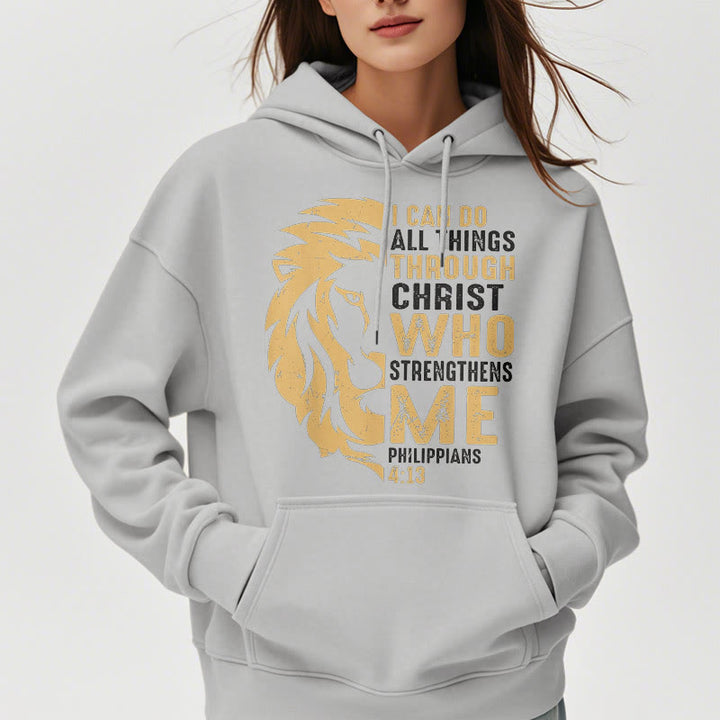 Christianartworkshop Zitat-Stil „Christus stärkt mich“ Fleece-gefütterter Polyester-Kapuzenpullover