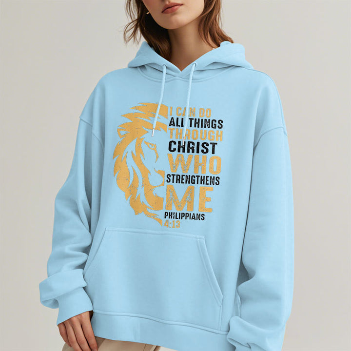 Christianartworkshop Zitat-Stil „Christus stärkt mich“ Fleece-gefütterter Polyester-Kapuzenpullover