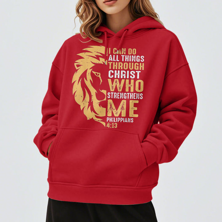 Christianartworkshop Zitat-Stil „Christus stärkt mich“ Fleece-gefütterter Polyester-Kapuzenpullover