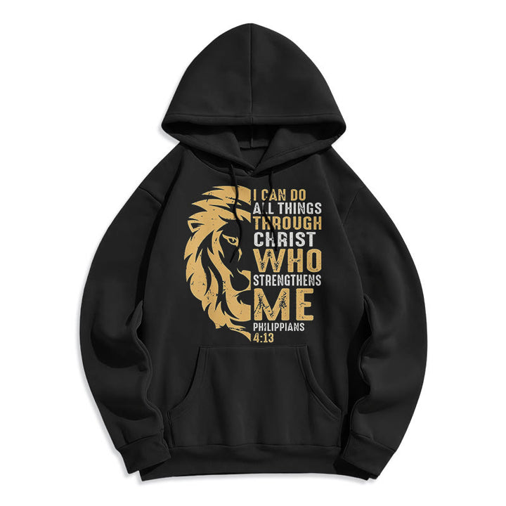 Christianartworkshop Zitat-Stil „Christus stärkt mich“ Fleece-gefütterter Polyester-Kapuzenpullover