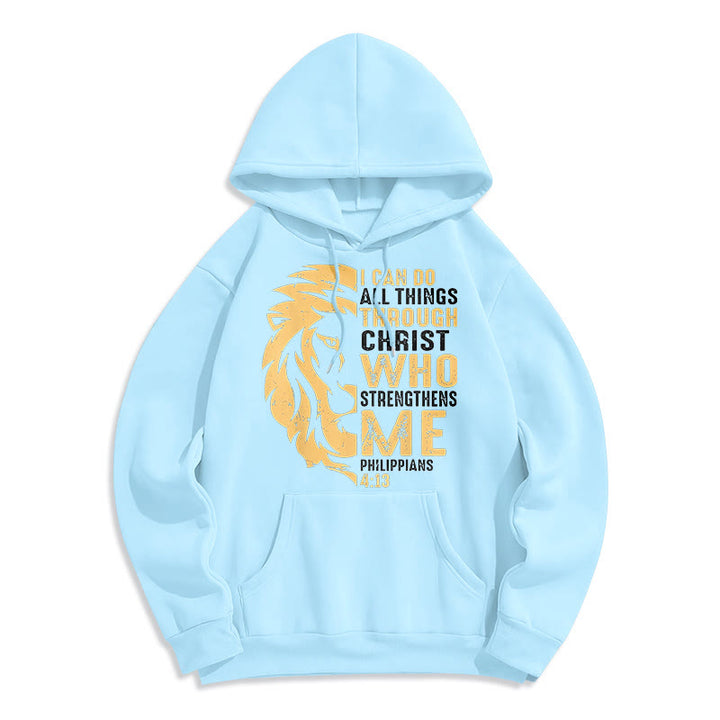 Christianartworkshop Zitat-Stil „Christus stärkt mich“ Fleece-gefütterter Polyester-Kapuzenpullover