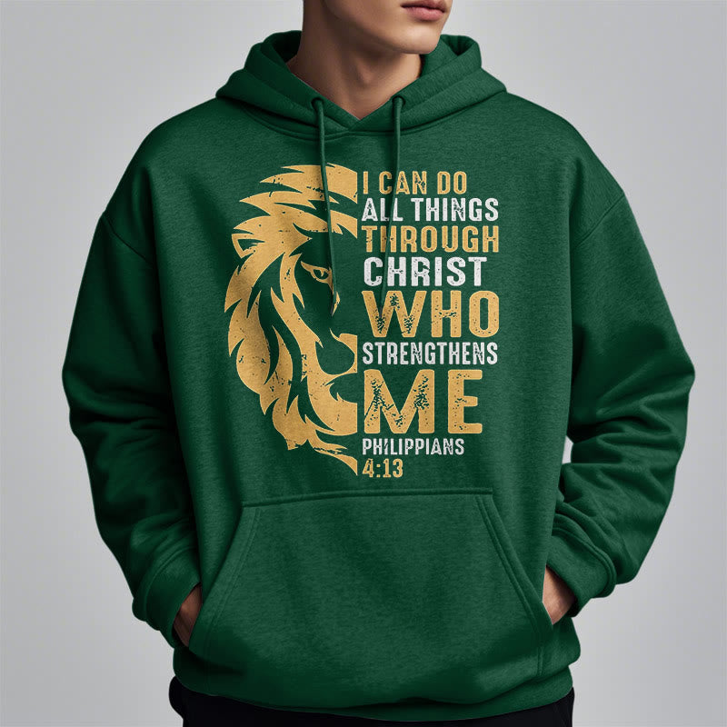 Christianartworkshop Zitat-Stil „Christus stärkt mich“ Fleece-gefütterter Polyester-Kapuzenpullover