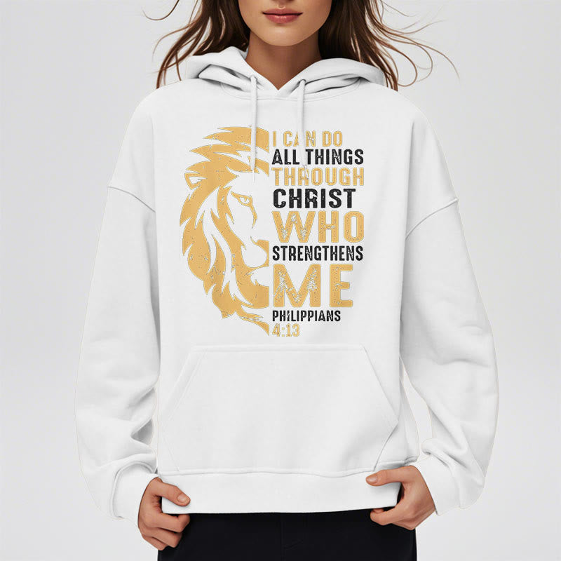 Christianartworkshop Zitat-Stil „Christus stärkt mich“ Fleece-gefütterter Polyester-Kapuzenpullover