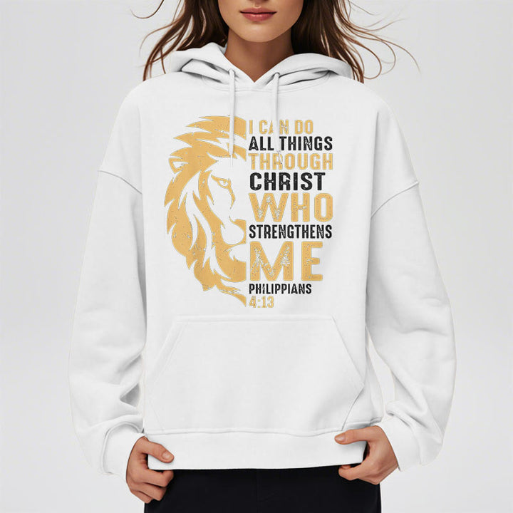 Christianartworkshop Zitat-Stil „Christus stärkt mich“ Fleece-gefütterter Polyester-Kapuzenpullover
