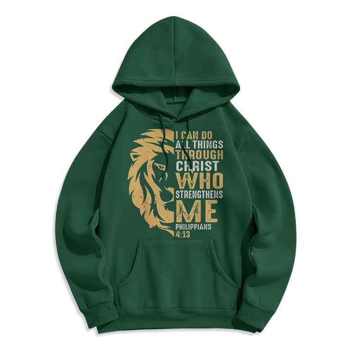 Christianartworkshop Zitat-Stil „Christus stärkt mich“ Fleece-gefütterter Polyester-Kapuzenpullover