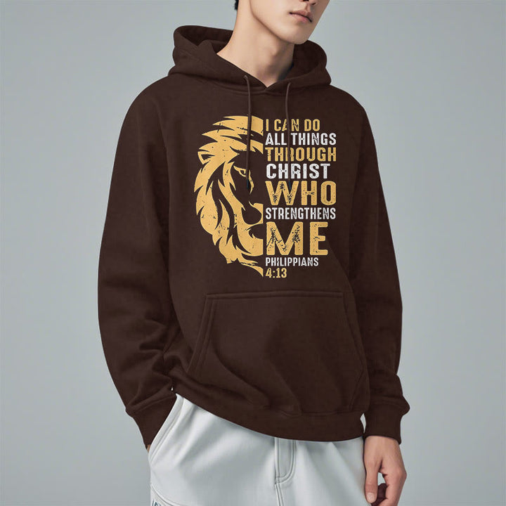 Christianartworkshop Zitat-Stil „Christus stärkt mich“ Fleece-gefütterter Polyester-Kapuzenpullover