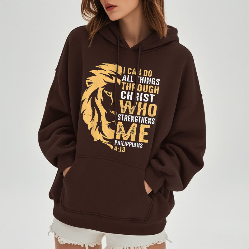 Christianartworkshop Zitat-Stil „Christus stärkt mich“ Fleece-gefütterter Polyester-Kapuzenpullover
