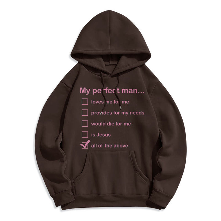 Christianartworkshop Moderner Stil „My Perfect Man Is Jesus“ Polyester-Kapuzenpullover mit Fleecefutter