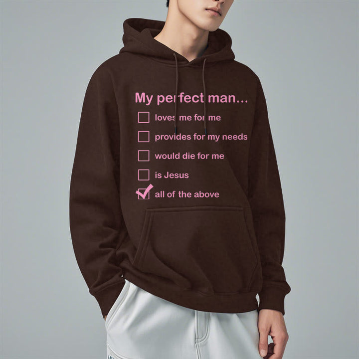 Christianartworkshop Moderner Stil „My Perfect Man Is Jesus“ Polyester-Kapuzenpullover mit Fleecefutter - image 17