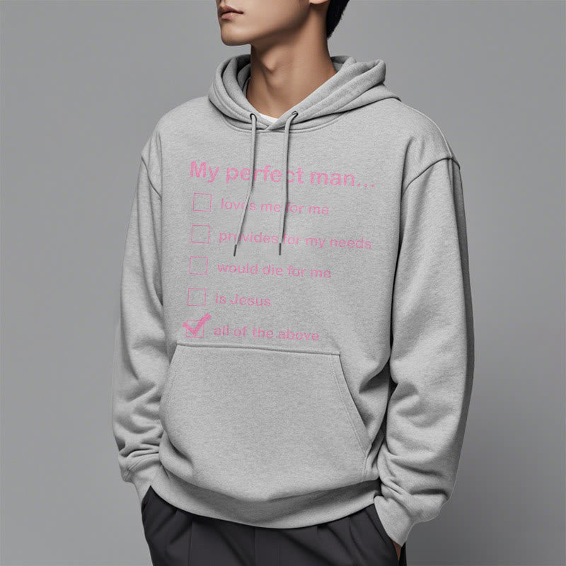 Christianartworkshop Moderner Stil „My Perfect Man Is Jesus“ Polyester-Kapuzenpullover mit Fleecefutter