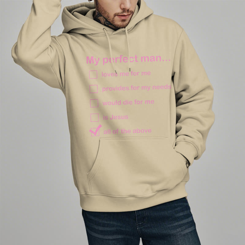 Christianartworkshop Moderner Stil „My Perfect Man Is Jesus“ Polyester-Kapuzenpullover mit Fleecefutter