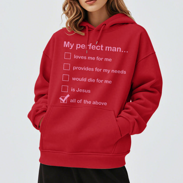 Christianartworkshop Moderner Stil „My Perfect Man Is Jesus“ Polyester-Kapuzenpullover mit Fleecefutter