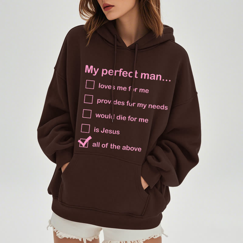 Christianartworkshop Moderner Stil „My Perfect Man Is Jesus“ Polyester-Kapuzenpullover mit Fleecefutter