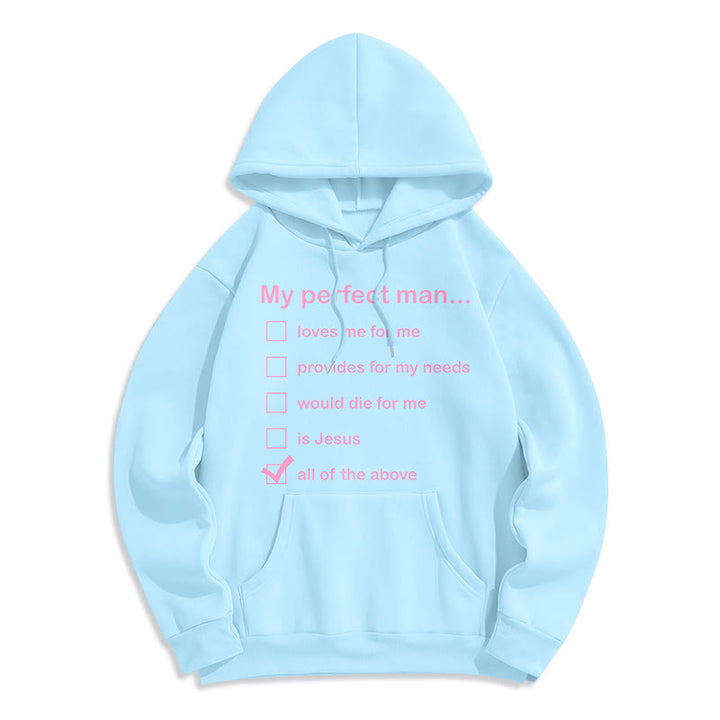 Christianartworkshop Moderner Stil „My Perfect Man Is Jesus“ Polyester-Kapuzenpullover mit Fleecefutter