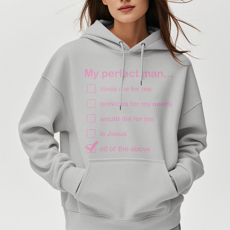 Christianartworkshop Moderner Stil „My Perfect Man Is Jesus“ Polyester-Kapuzenpullover mit Fleecefutter