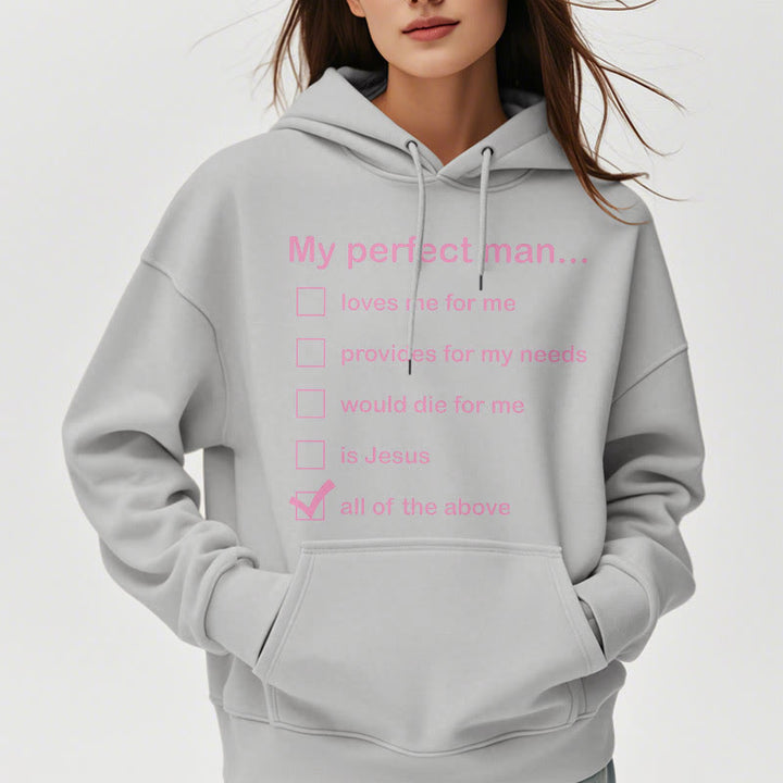 Christianartworkshop Moderner Stil „My Perfect Man Is Jesus“ Polyester-Kapuzenpullover mit Fleecefutter