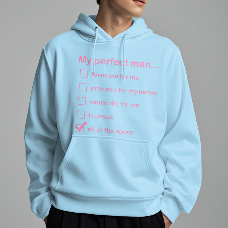 Christianartworkshop Moderner Stil „My Perfect Man Is Jesus“ Polyester-Kapuzenpullover mit Fleecefutter - image 27