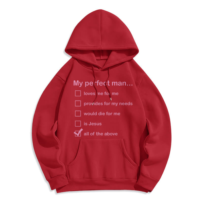 Christianartworkshop Moderner Stil „My Perfect Man Is Jesus“ Polyester-Kapuzenpullover mit Fleecefutter
