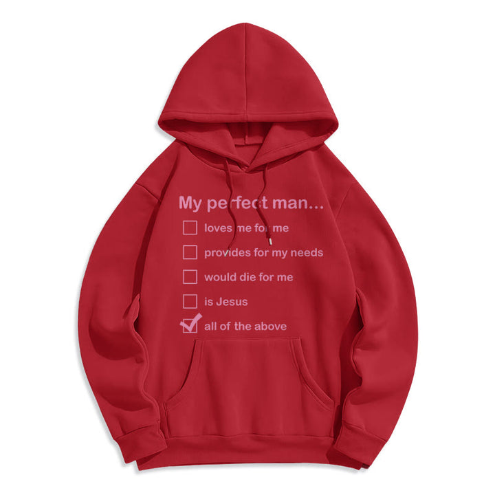 Christianartworkshop Moderner Stil „My Perfect Man Is Jesus“ Polyester-Kapuzenpullover mit Fleecefutter