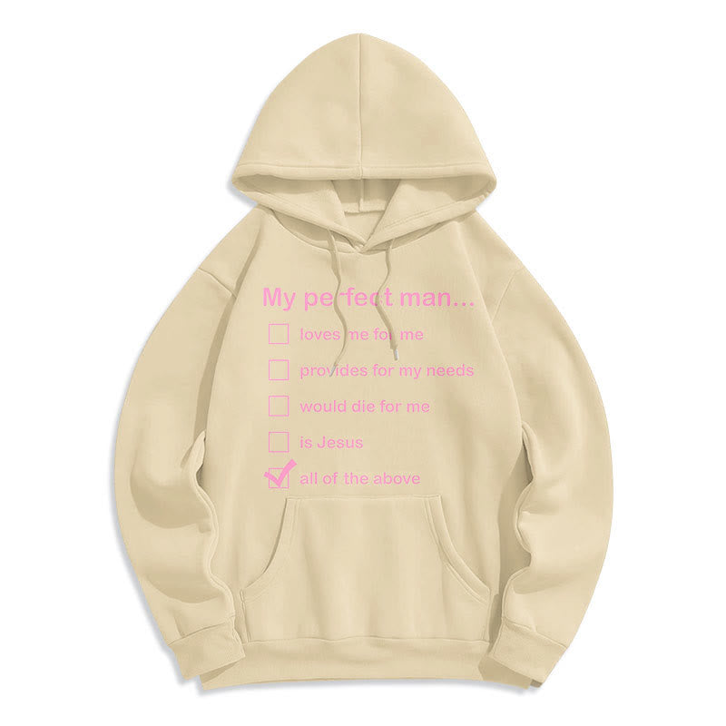 Christianartworkshop Moderner Stil „My Perfect Man Is Jesus“ Polyester-Kapuzenpullover mit Fleecefutter