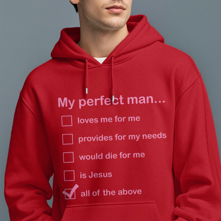 Christianartworkshop Moderner Stil „My Perfect Man Is Jesus“ Polyester-Kapuzenpullover mit Fleecefutter