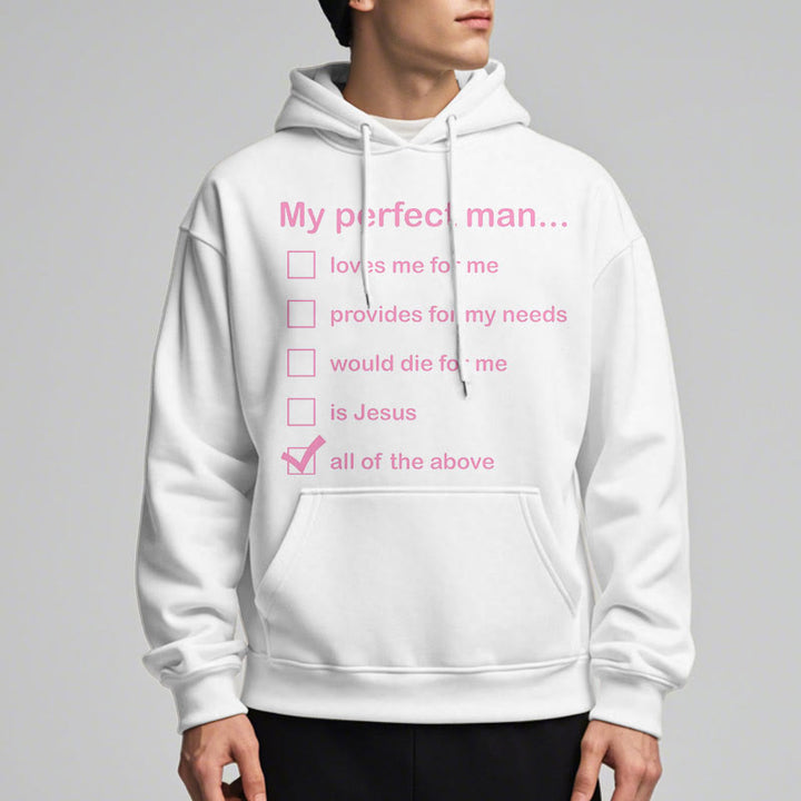 Christianartworkshop Moderner Stil „My Perfect Man Is Jesus“ Polyester-Kapuzenpullover mit Fleecefutter