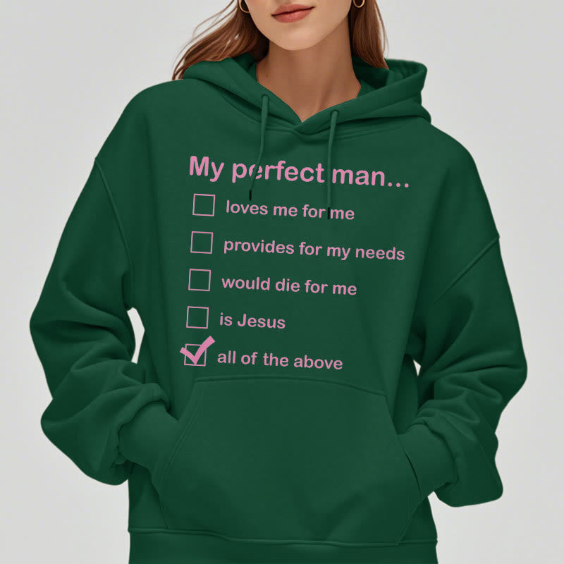 Christianartworkshop Moderner Stil „My Perfect Man Is Jesus“ Polyester-Kapuzenpullover mit Fleecefutter