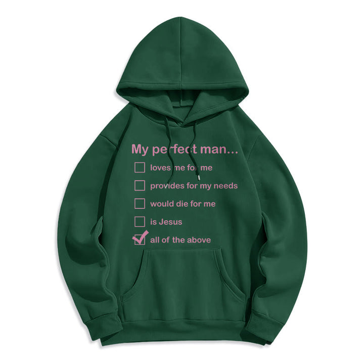 Christianartworkshop Moderner Stil „My Perfect Man Is Jesus“ Polyester-Kapuzenpullover mit Fleecefutter