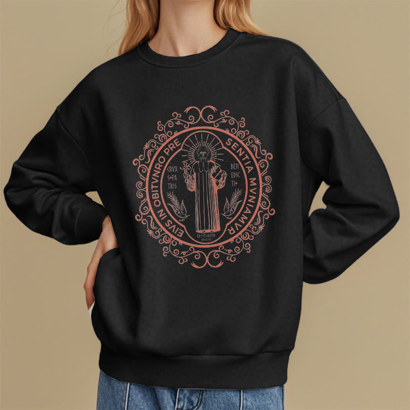 Christianartworkshop Klassisches Sweatshirt mit Blumenmuster und St. Benedikt-Emblem, Polyester, mit Fleecefutter