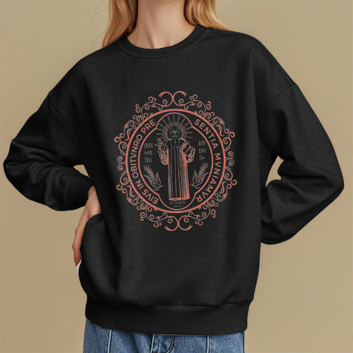 Christianartworkshop Klassisches Sweatshirt mit Blumenmuster und St. Benedikt-Emblem, Polyester, mit Fleecefutter