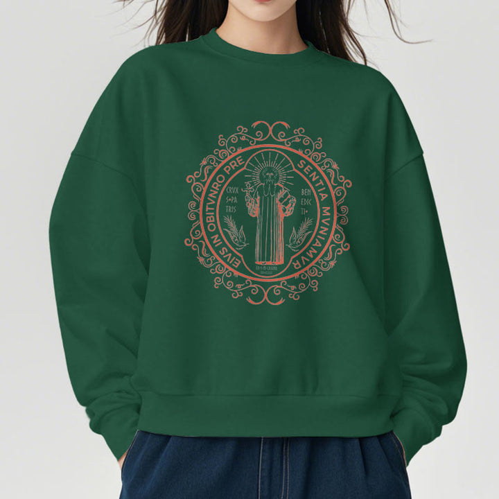 Christianartworkshop Klassisches Sweatshirt mit Blumenmuster und St. Benedikt-Emblem, Polyester, mit Fleecefutter