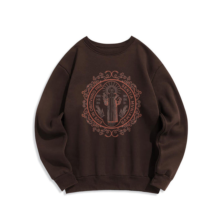 Christianartworkshop Klassisches Sweatshirt mit Blumenmuster und St. Benedikt-Emblem, Polyester, mit Fleecefutter