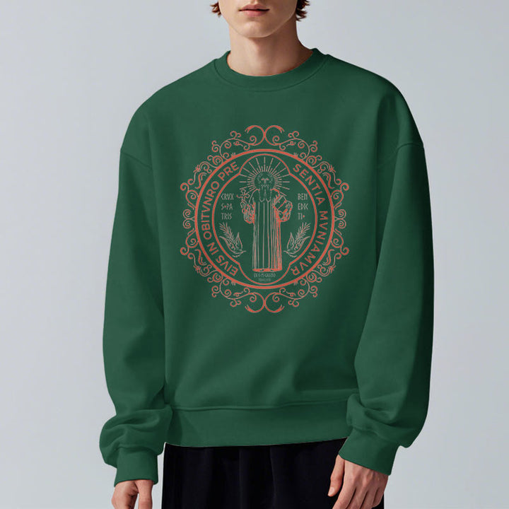 Christianartworkshop Klassisches Sweatshirt mit Blumenmuster und St. Benedikt-Emblem, Polyester, mit Fleecefutter