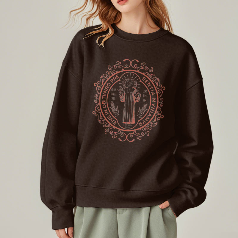 Christianartworkshop Klassisches Sweatshirt mit Blumenmuster und St. Benedikt-Emblem, Polyester, mit Fleecefutter
