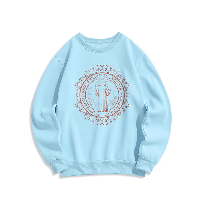 Christianartworkshop Klassisches Sweatshirt mit Blumenmuster und St. Benedikt-Emblem, Polyester, mit Fleecefutter