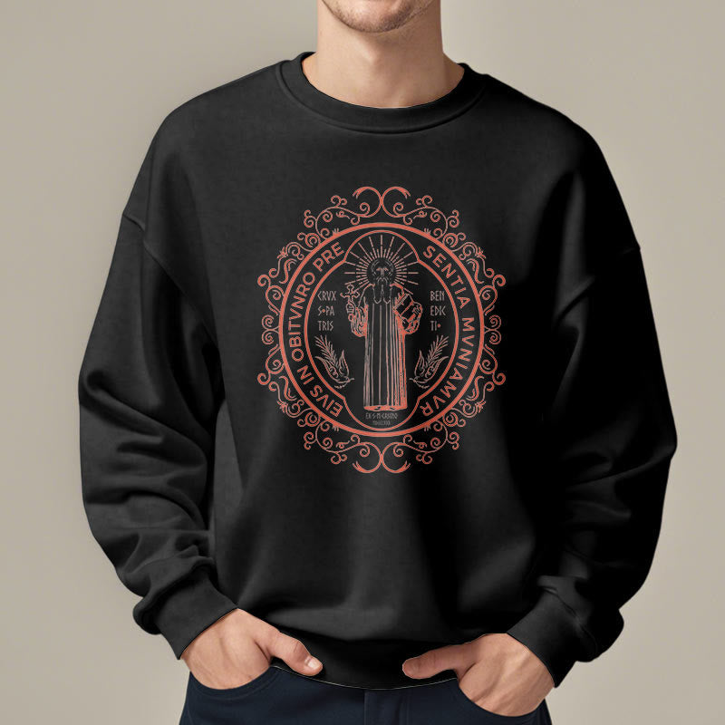 Christianartworkshop Klassisches Sweatshirt mit Blumenmuster und St. Benedikt-Emblem, Polyester, mit Fleecefutter