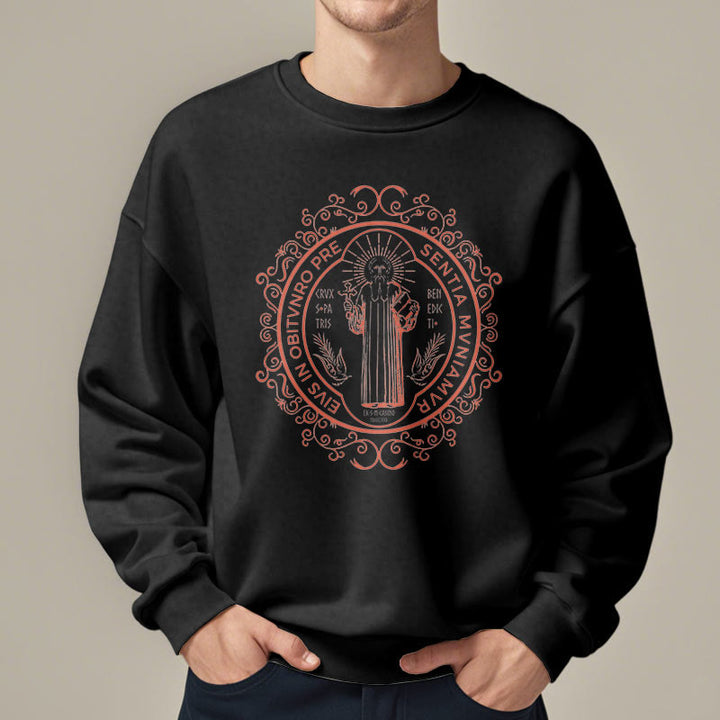 Christianartworkshop Klassisches Sweatshirt mit Blumenmuster und St. Benedikt-Emblem, Polyester, mit Fleecefutter