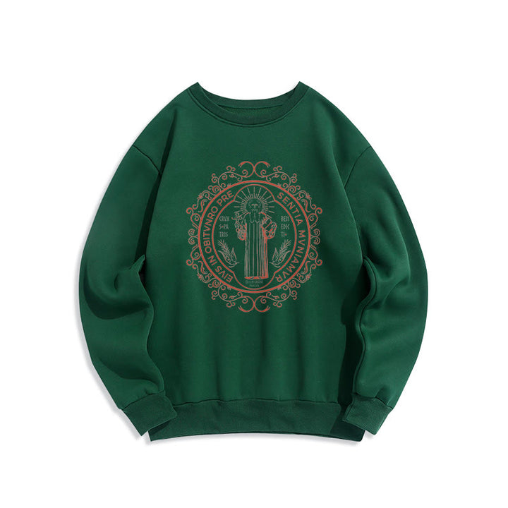Christianartworkshop Klassisches Sweatshirt mit Blumenmuster und St. Benedikt-Emblem, Polyester, mit Fleecefutter