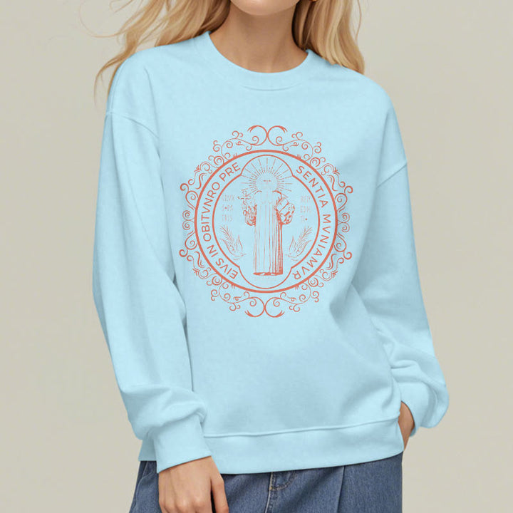 Christianartworkshop Klassisches Sweatshirt mit Blumenmuster und St. Benedikt-Emblem, Polyester, mit Fleecefutter