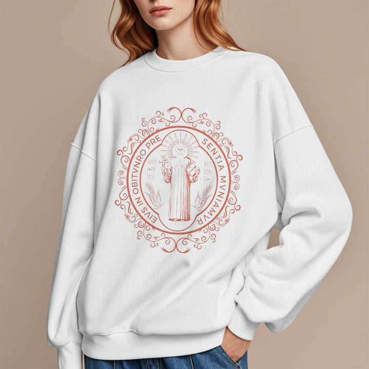Christianartworkshop Klassisches Sweatshirt mit Blumenmuster und St. Benedikt-Emblem, Polyester, mit Fleecefutter